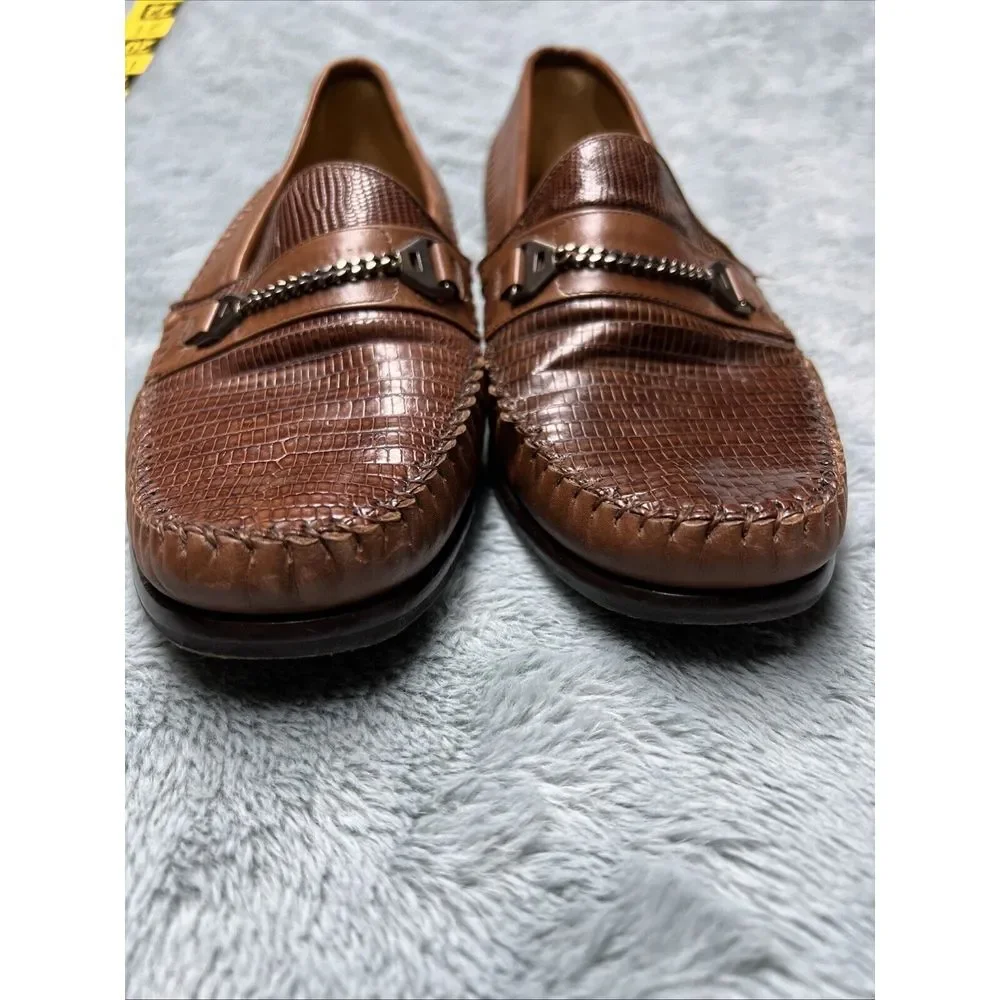 Johnston Murphy Shoes Men's 9.5 W Handcrafted Genuine Lizard Brown Oxfords Spain
